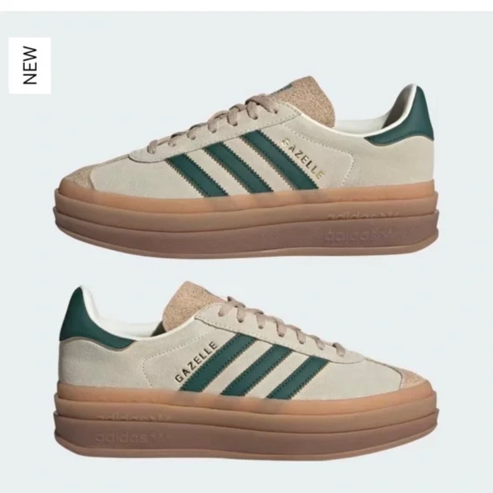 NWT Adidas Gazelle Bold Platform Gum Sole Shoes Cream Collegiate Green Women 9
